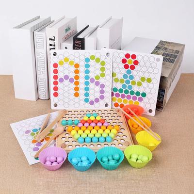 Bloco de construção arco-íris infantil, jogo de quebra-cabeça de contas, educação precoce, treinamento de coordenação olho-mão, quebra-cabeça de madeira com clipe de bola, brinquedo para pais e filhos