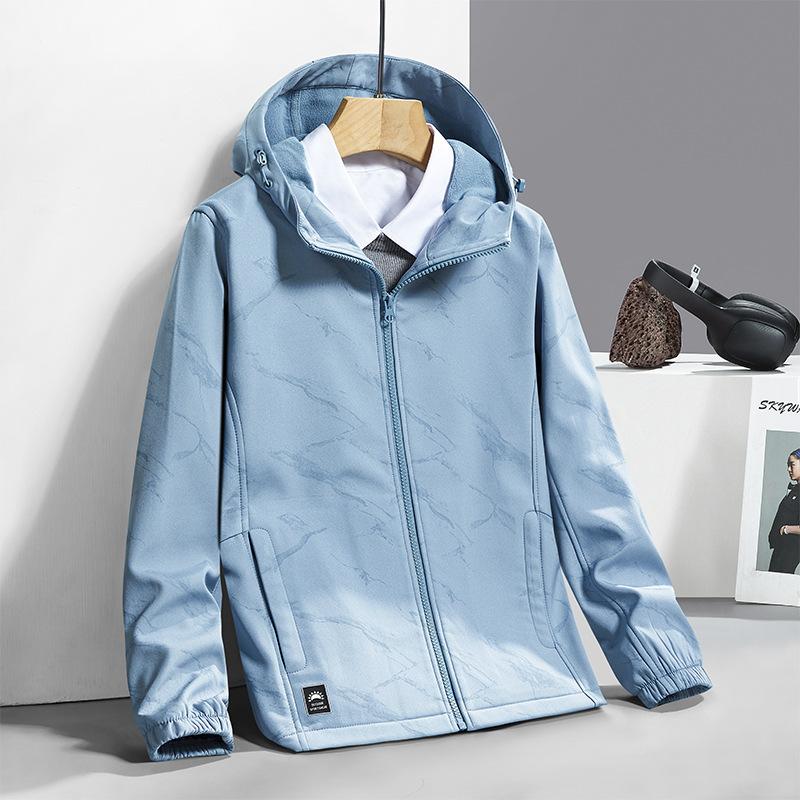 Outdoor Soft Shell Jacket Men's and Women's Fleece Hooded Trench Coat Camouflage Breathable Autumn and Winter Cold Mountaineering Jacket