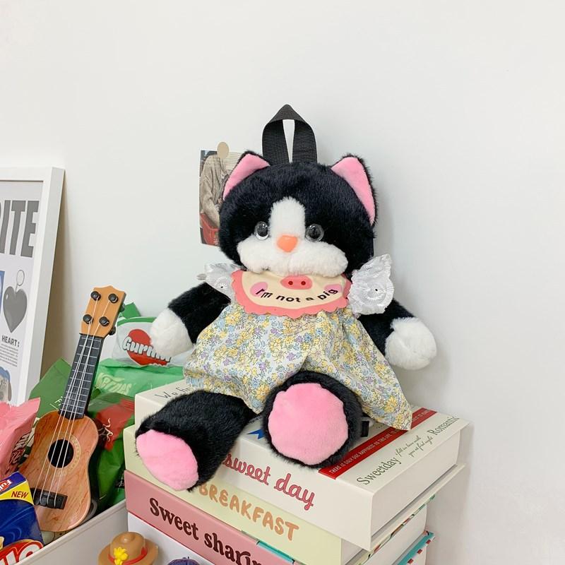 Kawaii Cat Plush Backpack Simulation Black Cat Plushie Toy Doll Women Fashion Crossbody Shoulder Bags Christmas Gift