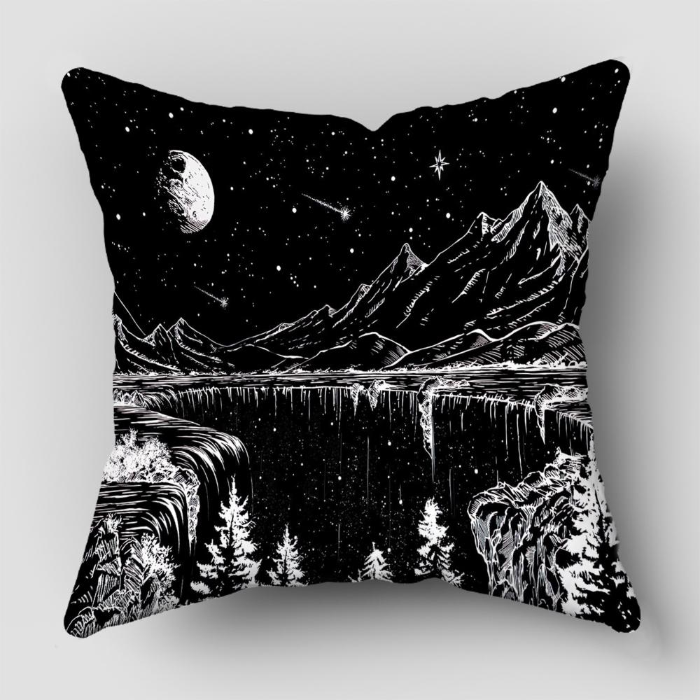 Mountain Forest Pillow Cover Bedroom Home Office Decorative Pillowcase Square Zipper Pillow Cases Satin Fabric EcoFriendly