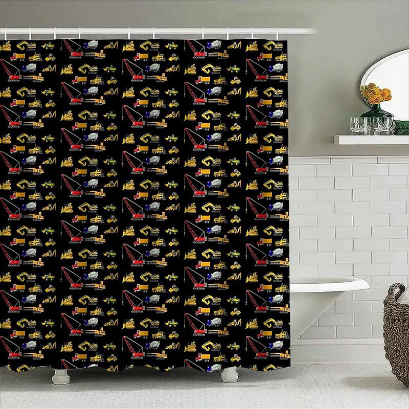 Bathroom Shower Curtain Waterproof Vintage Truck Construction Vehicle Pattern Decor Farmhouse Trucker Home Decor Modern Farmhous