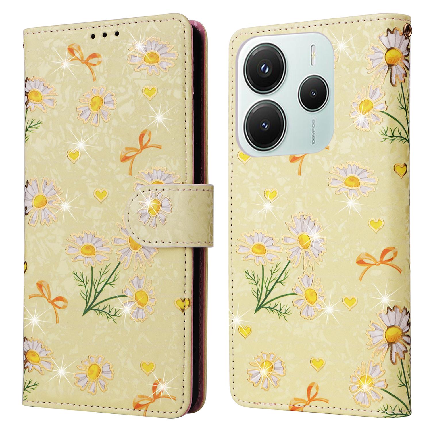

Для Xiaomi Redmi Note 14 5G Чохол Блокування RFID Шкіряний Чохол для Телефону з Квітковим Принтом Yellow Daisy