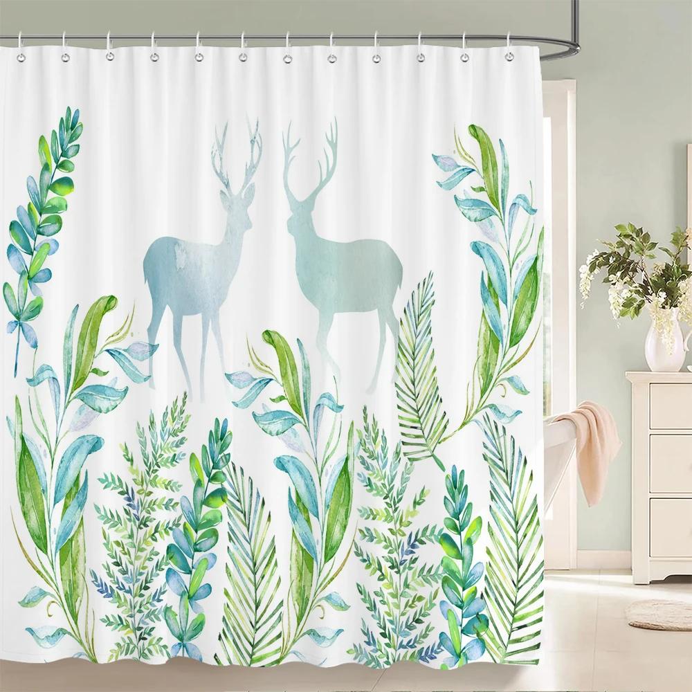 Forest Elk Deer Shower Curtain Trees Landscape Bathroom Decor Curtains Polyester Fabric Waterproof Bath Curtain With Hooks