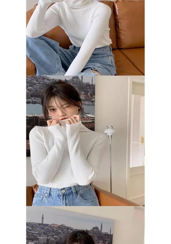 Women's High Neck Knitted Base Layer Sweater - Stylish Autumn/Winter Top