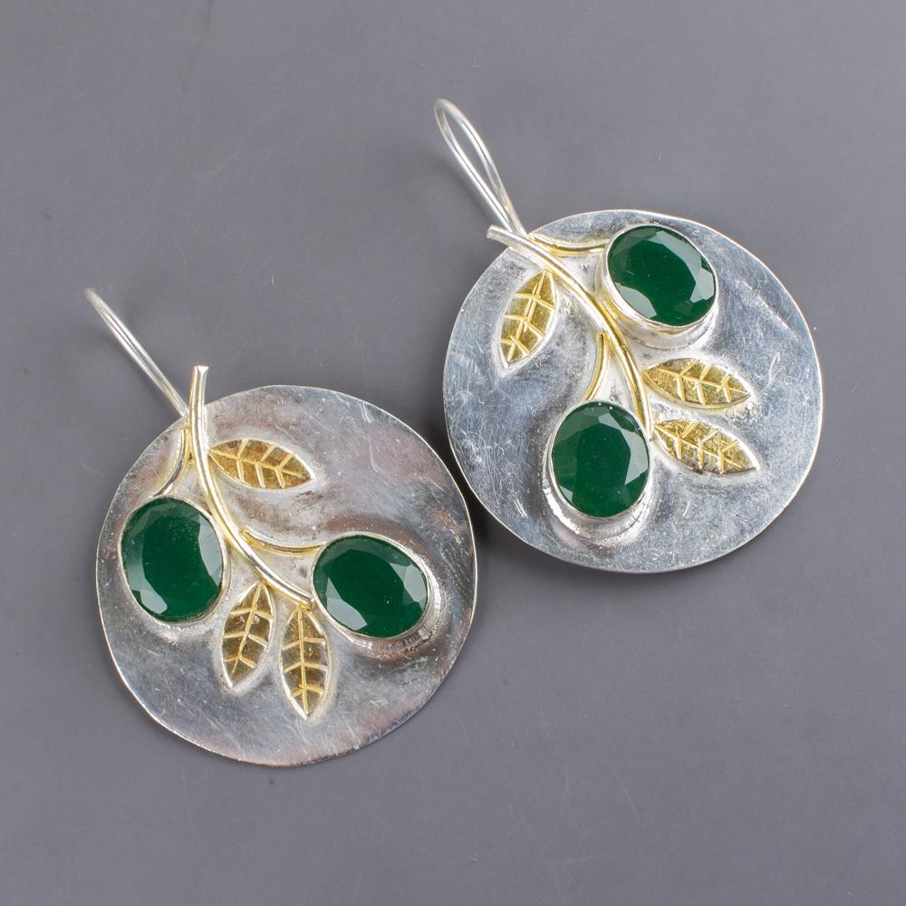 Grüner Onyx Edelstein Ohrringe, 925 Massiv Sterling Silber Schmuck, Handgefertigte Wunderschöne Ohrringe Für Hochzeitsgeschenk