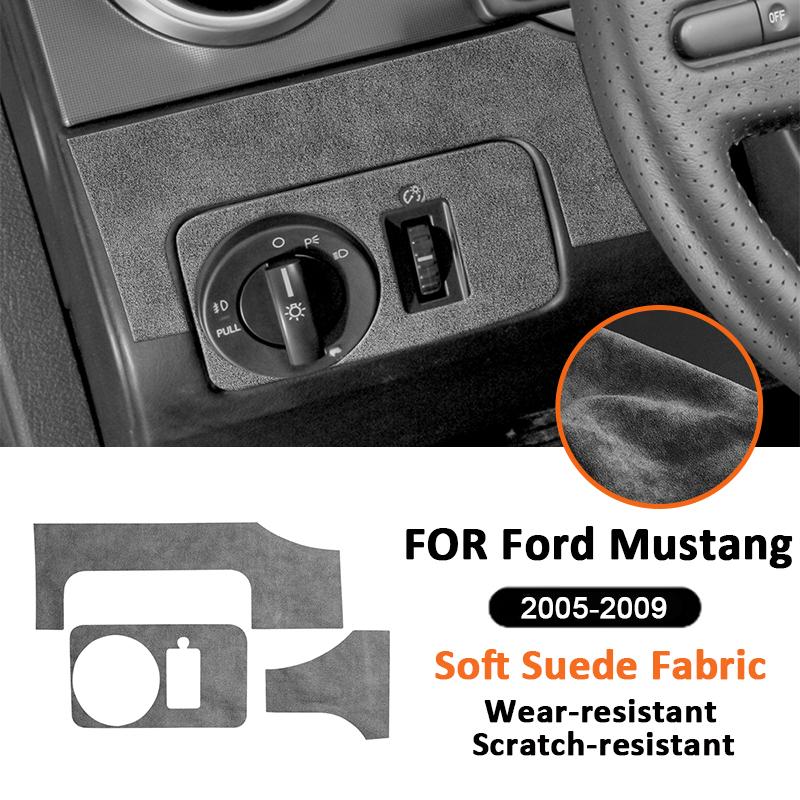 For Ford Mustang 2005-2009 Soft Suede Fabic Car Headlight Control Panel Adjusting Switch Trim Frame Interior Decoration Sticker