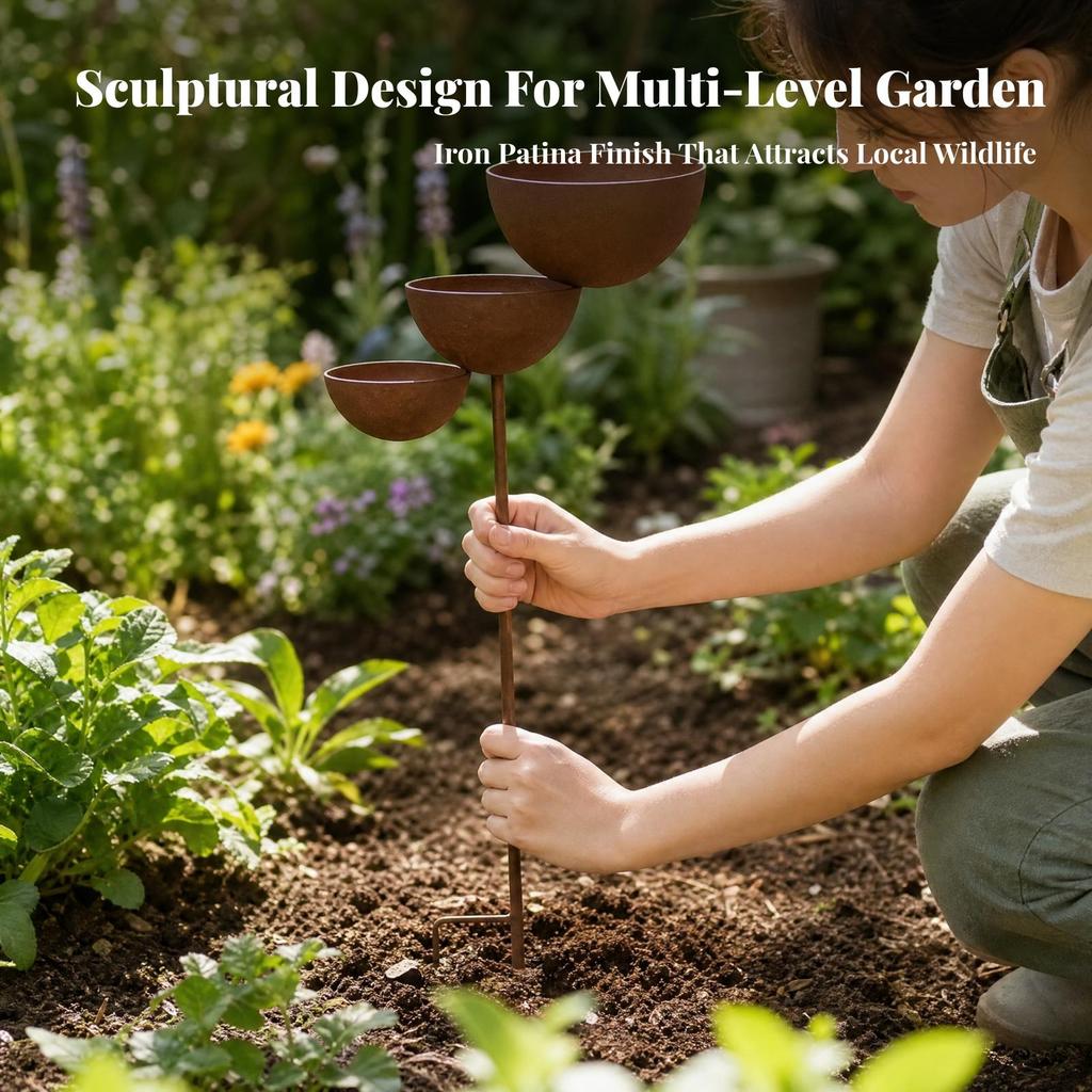 Iron Bird Feeder with Three Bowls Decorative for Lawns