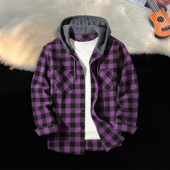 Podzim Jaro Muži Košile S kapucí Stahovací šňůrka Dlouhé rukávy Barevně ladící kostkovaný potisk Jednořadý Denní nošení Škola Domácí Košile