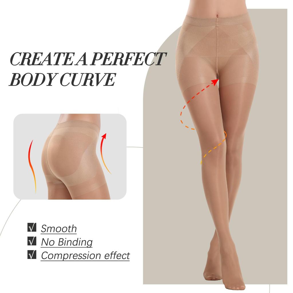 Kave 2 Pairs 40D Women'S Sheer Tights High Waist Control Top Pantyhose featuring Reinforced Toes Nylon High Elastic Sexy Party Tights