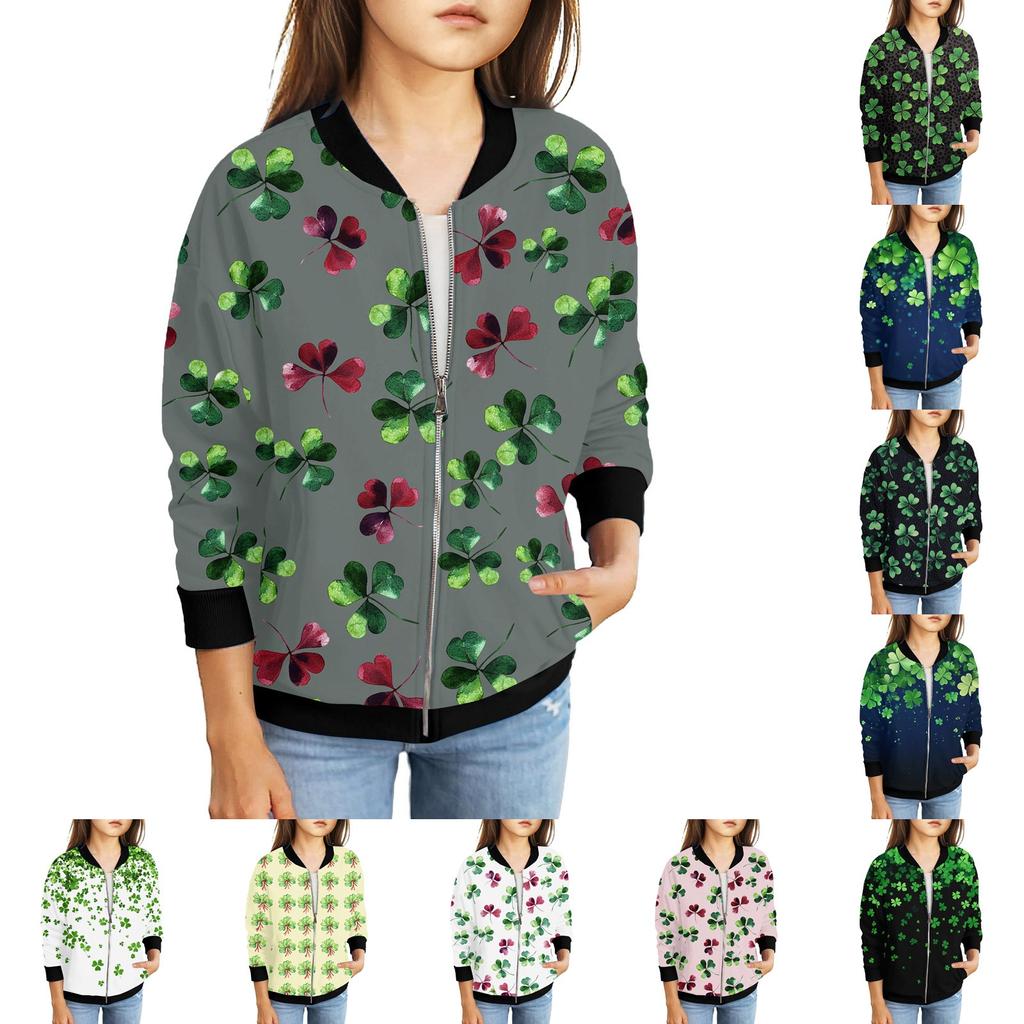 Dívčí bundy na zip Dětské podzimní mikiny s dlouhým rukávem Svrchní oděvy s kapsami St. Den svatého Patrika 5-15 let