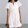 V-neck A-line Open-work Lace Ruffled Short-sleeved Mini Dress