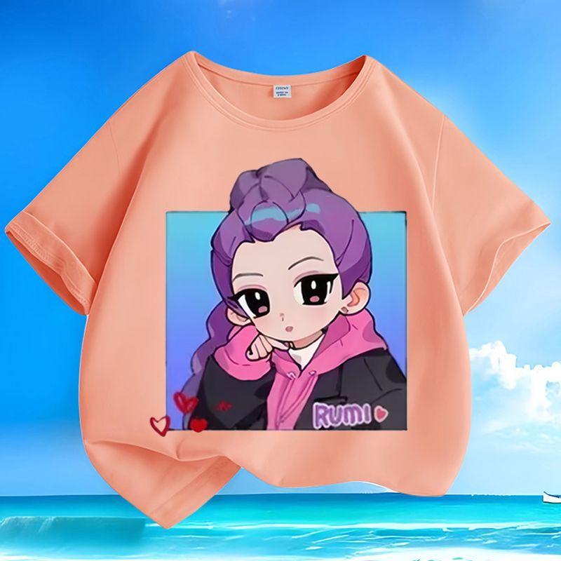 Boys' and Girls' K-pop Hunting Girl Group Rumi's T-shirt Summer Children's Casual Short-sleeved Pure Cotton T-shirt