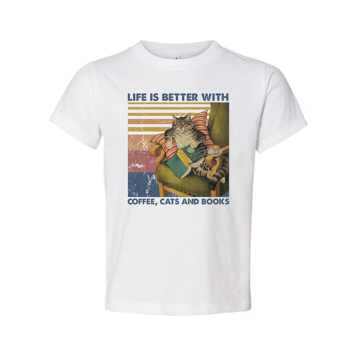 Life Is Better With Coffee Cats And Books Graphic Unisex Tee For Cat Lovers Who 3XL