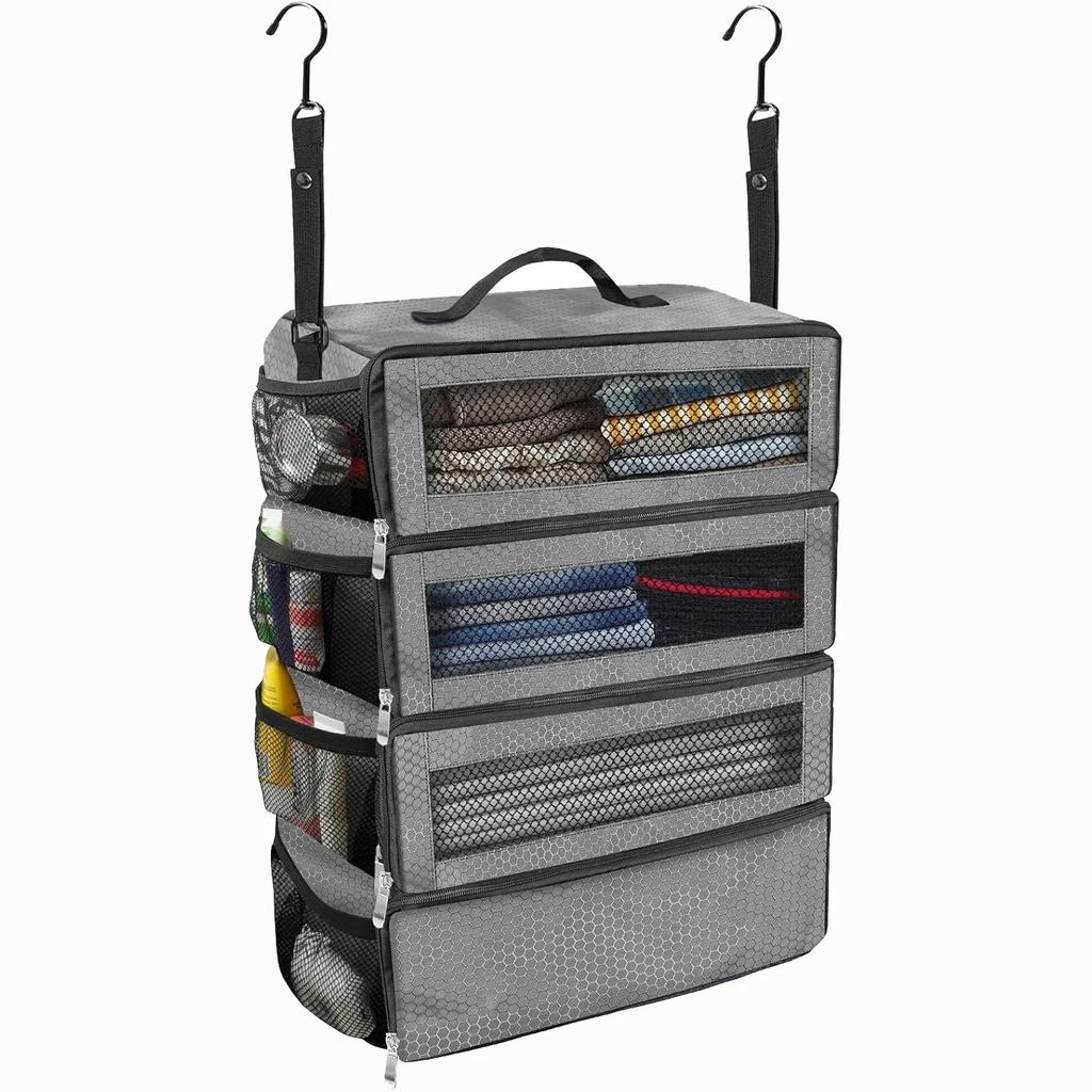 High-capacity Suitcase Organizer Travel Luggage Organizer Hanging Shelve Packing Cube Closet Collapsible Hanging Storage Bags