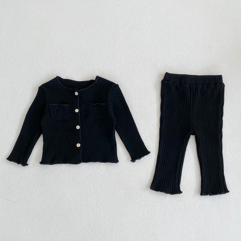 2024 Spring Unisex Baby Striped Pocket Top & Trousers Set