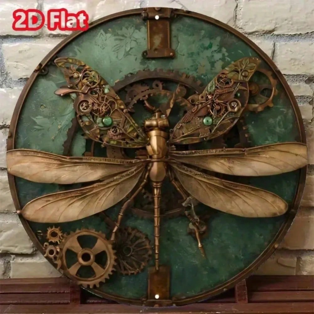 Steampunk Dragonfly Metal Wall Art Vintage Bronze Green Decor 20x20