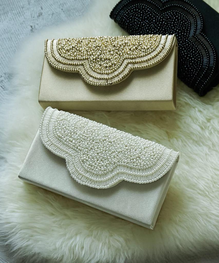 Niana Party Clutch Bag Party Bag Pearl Beads Satin Gold White Black Long Wallet Hand Mini Bag Na0000004199