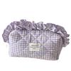 Large Capacity Ruffle Makeup Bag Plaid Pattern Wash Storage Bag Toiletry Organizer  Skincare