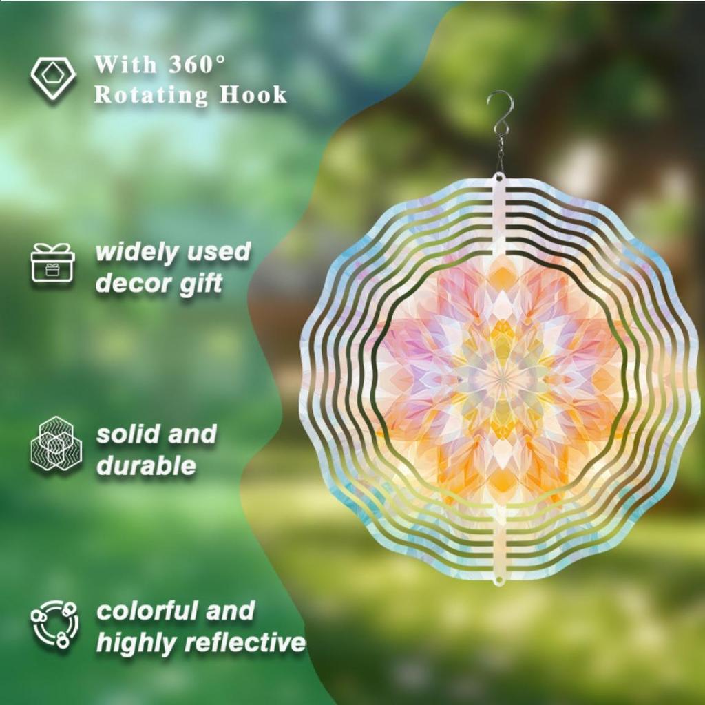 10 Inch Hanging Wind Spinner with Lotus Mandala Design 360 Degree Rotating Hook for Garden Balcony Yard Decor Summer Spring Gift