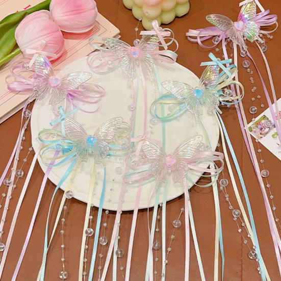 Mädchen Haarnadel Schmetterlinge Langes Band Schleife Perlen Quaste Dekor Haarspange Kinder Erwachsene Haar Accessoires