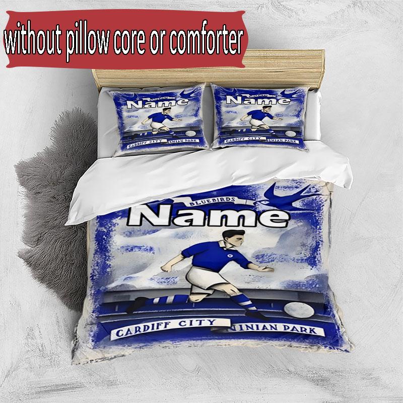 3pcs Duvet Cover Set (1*Duvet Cover + 2*Pillowcase, Without Core), Custom Name Cardiff City FC Pattern Bedding Set, Home Bedroom Decor Gift