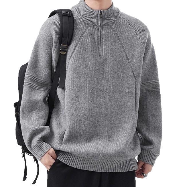 Men's Trendy Korean Half-High Collar Zipper Sweater - Autumn/Winter Loose Knit Pullover