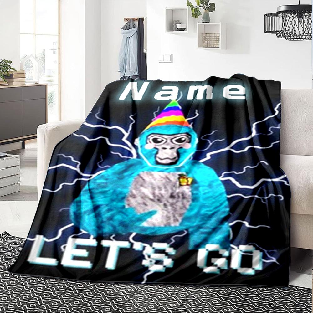 Customiz Name Personality Gorilla Tag Blanket Soft &Warm Sofa Office Bed Travel Lunch Break Blanket, Gift Suitable All Seasons