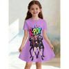Girls 3D Crew Neck A-line Dress, Pink Castle Princess and Elf Print, Perfect for Parties and Birthday Gifts.