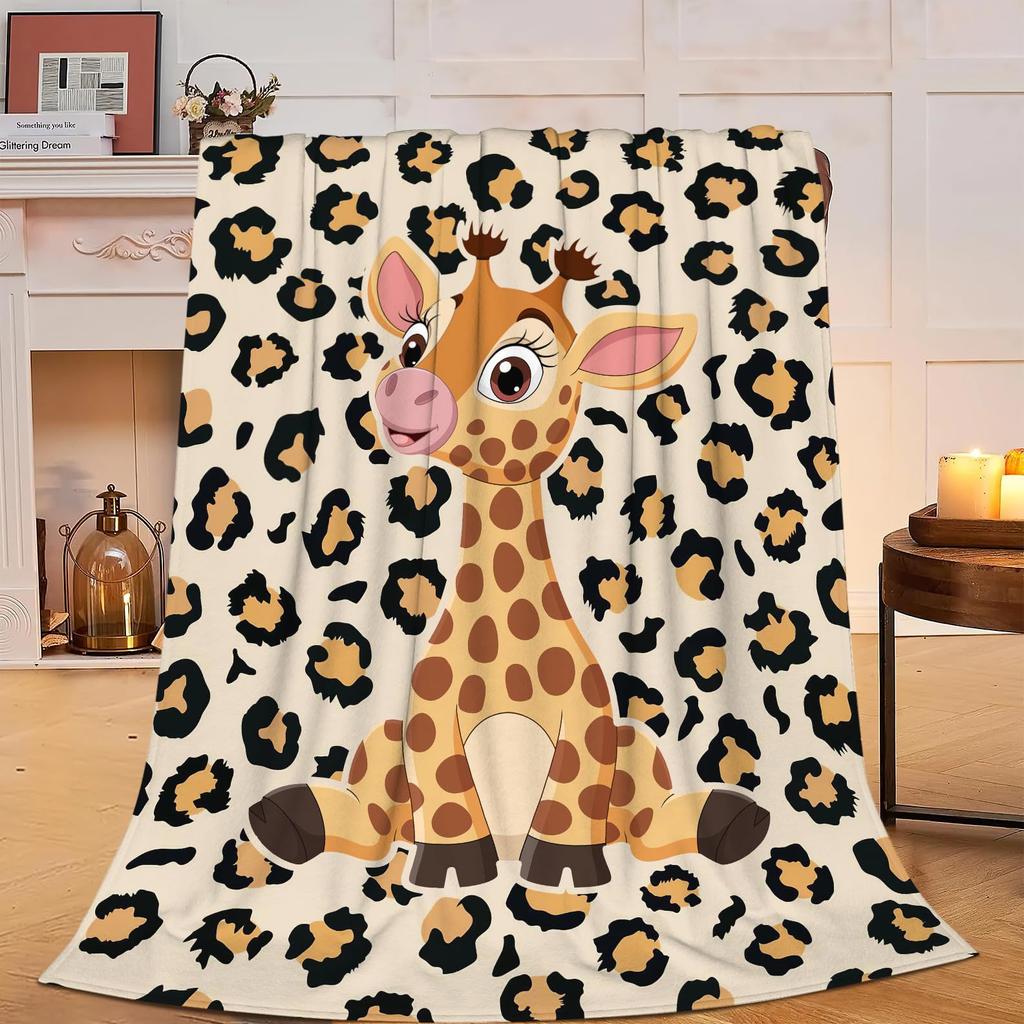Giraffe Print Blanket Flannel Blanket for Sofa Office Bed Camping Travel Gift Blanket