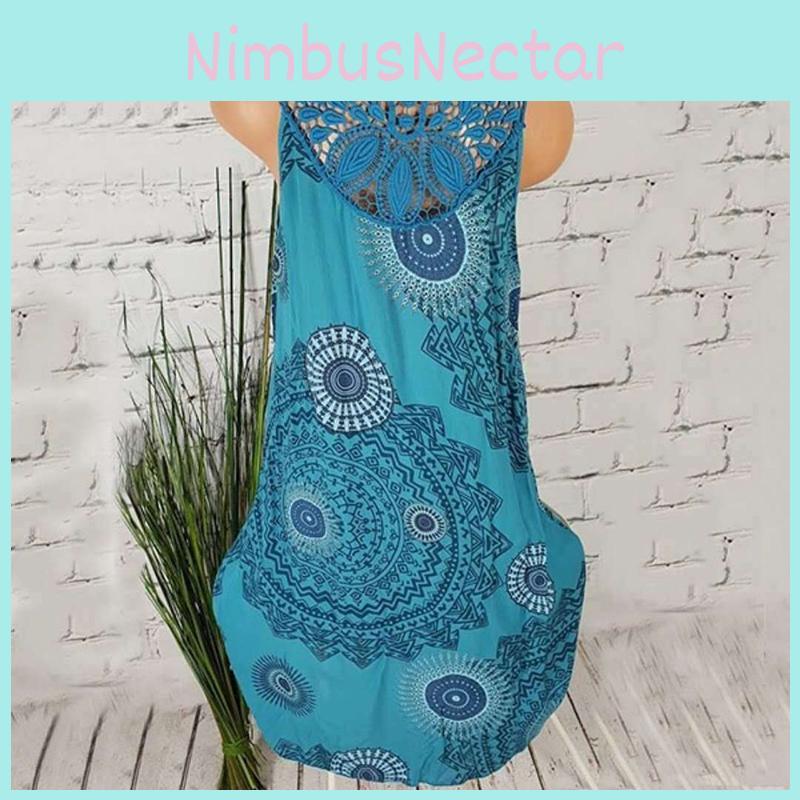 Women's Boho Sundress Midi Length Summer Evening Cocktail Party Beach Dress Size S To 5xl With Elegant Lace Hollow Design