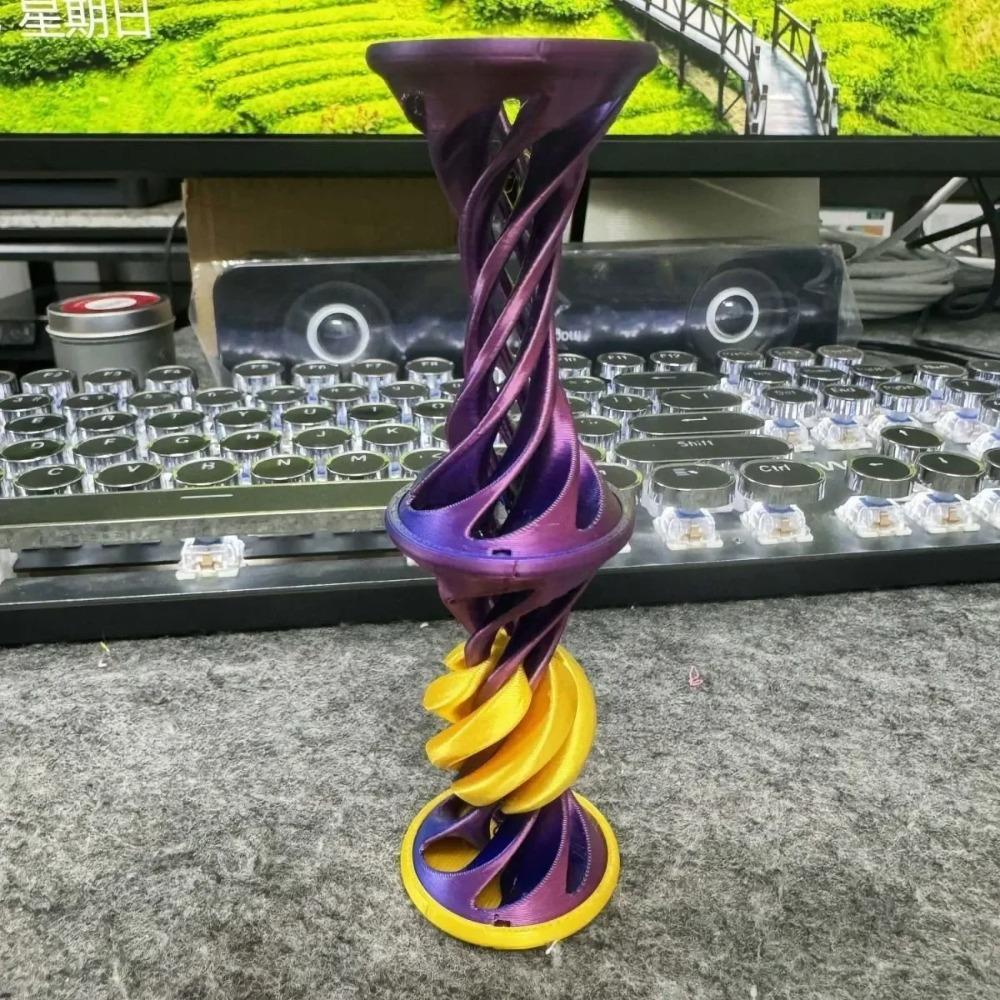 3D Printed Impossible Pyramid Passthrough Fidget Toy Double Layer Helical Tree Puzzle Stress Relief Gift for Kids Adults Decor