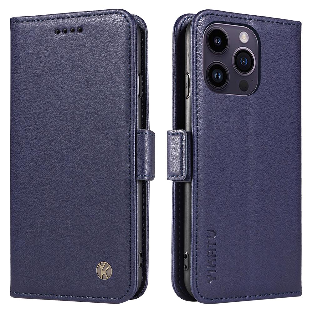 

YIKATU YK-003 For iPhone 15 Pro Max PU Leather Wallet Cover Magnetic Clasp Phone Stand Case Sapphire