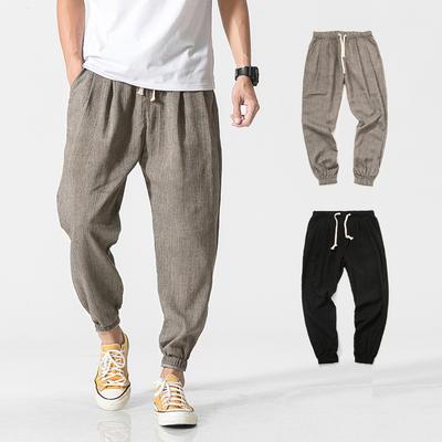 Plus Size Chinese Style Men's Japanese Bloomers Men's Linen Pants Fashion Cotton and Linen Harem Pants Drawstring Pants