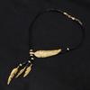 Silver Golden Feather Necklace Rhinestone Leaves Neck Pendant Leather Rope Tassel Necklace  Party