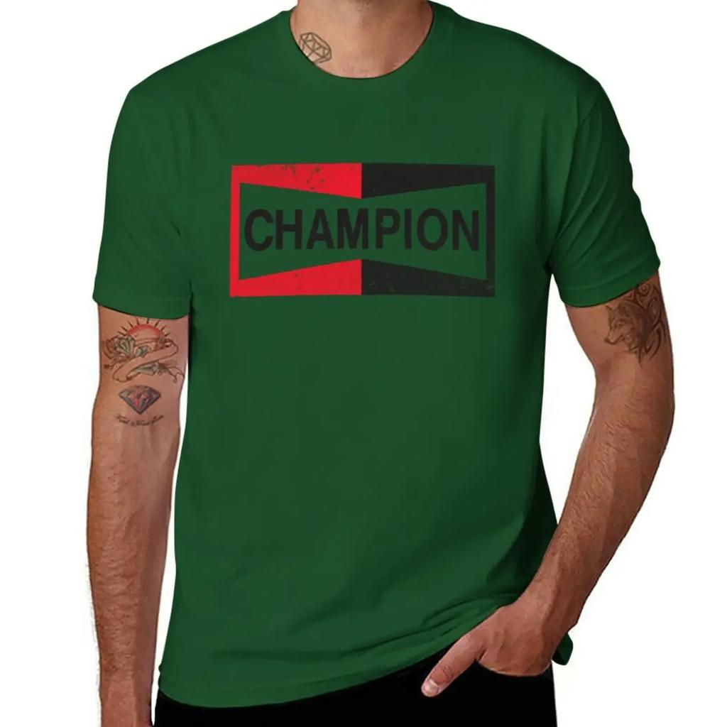 CHAMPION - Spark Plug Retro Distressed Emblem - Cl T-Shirt Short Sleeve Tee New Edition Slim Fit T Shirts for Men