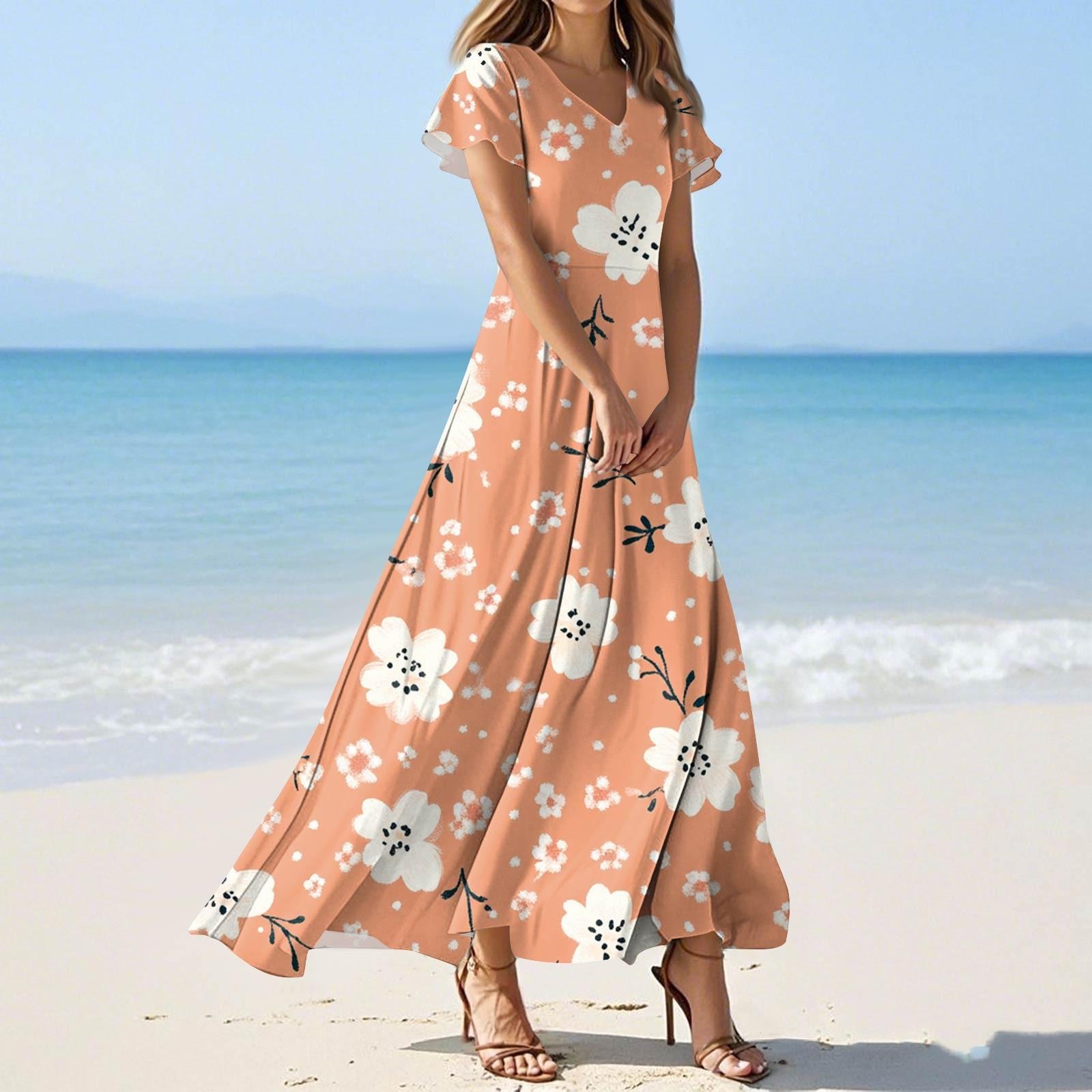 

Жіночі літні модні повсякденні сукні з квітковим принтом Сукні з V-подібним вирізом і короткими рукавами S