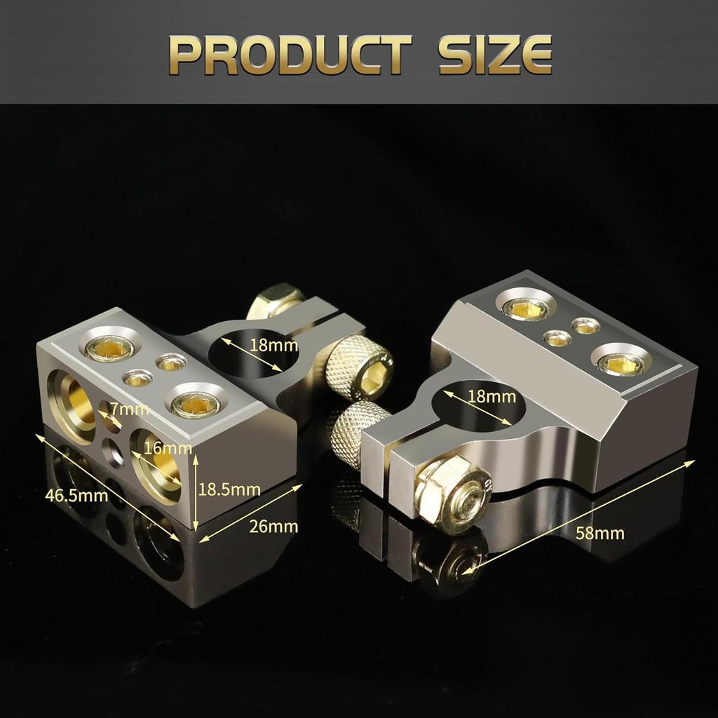 TONDA Battery Terminals, 0/4/8/10 Gauge Battery Terminal Connectors With Shims And Protective Covers, Car Cable Ends, 1 Pair