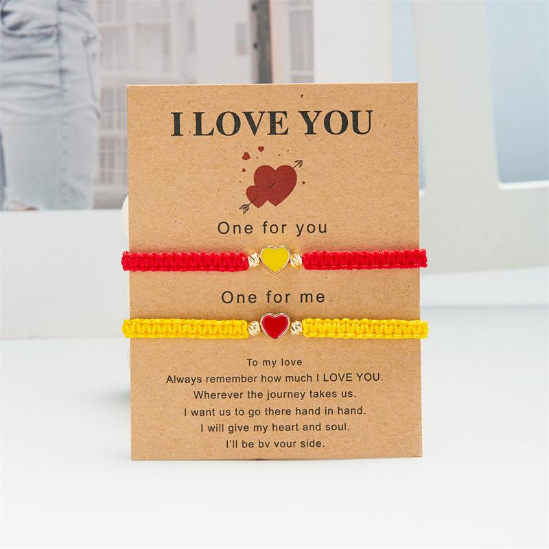 2Pcs Love Heart Beaded Couple Bracelet for Women Men Lucky Red Black Braided Rope Matching Bracelet Friendship Charm Jewelry