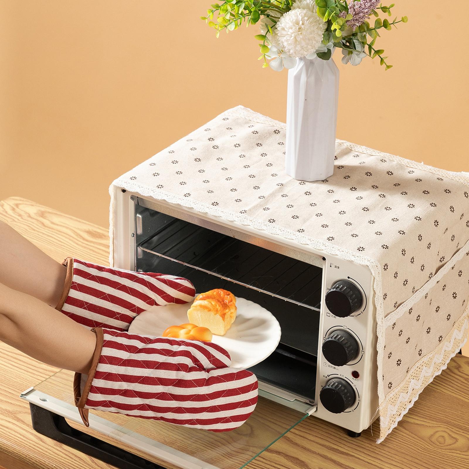 

Thick Cotton Linen Oven Mitts Heat Resistant Quilted Gloves for Baking Microwave one size