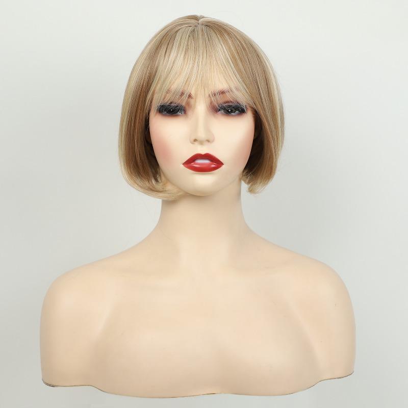 

Синтетические смешанные светлые парики для женщин, короткие стрижки, боб-парик с челкой, натуральные прически, парик для мамы, подарок, косплей, повседневный костюм