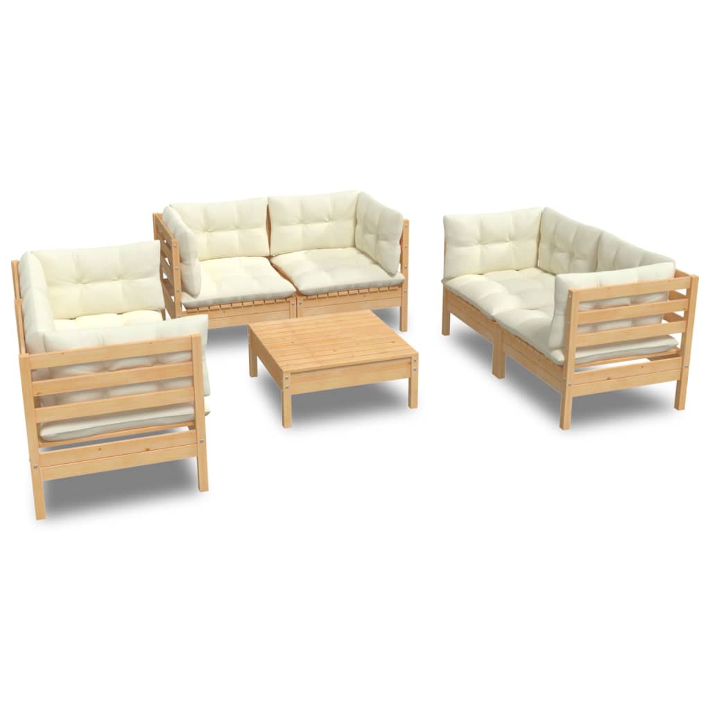 Vidaxl 7-Cz. Set da Giardino, Cuscini Crema, Pino
