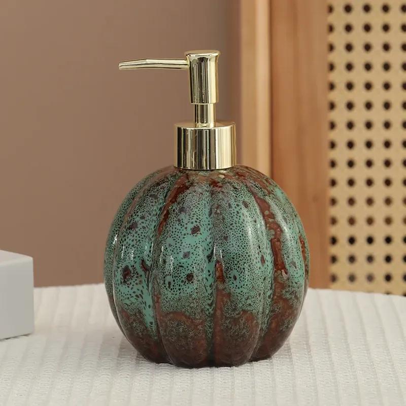 Pumpkin Ceramic Hand Soap Dispenser Bottle for Hotel Bathrooms Multi-Functional Storage Bottle for Shampoo and Body Wash At Home