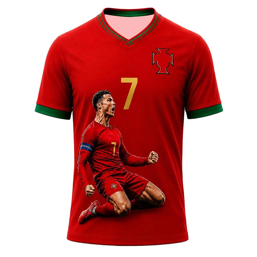 Portugal Inspired CR7 Fan T-Shirt Soccer Legend Graphic Tee Unisex Fashion Breathable Mesh Jersey Football Gifts V-neck T Shirts