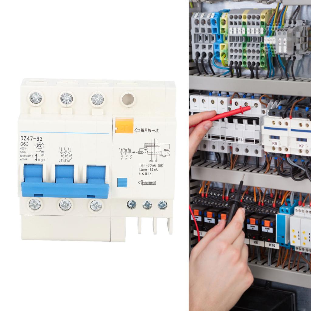 3P+N Miniature Circuit Breaker Ground Fault Leakage Overload Protection Switch 400V 63A