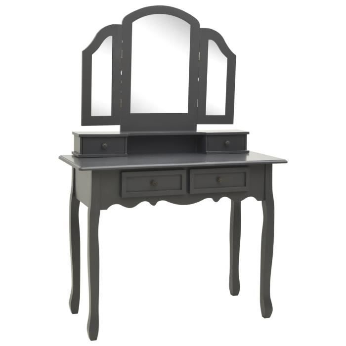 VidaXL Vanity Set with Stool Grey 100x40x146cm Paulownia