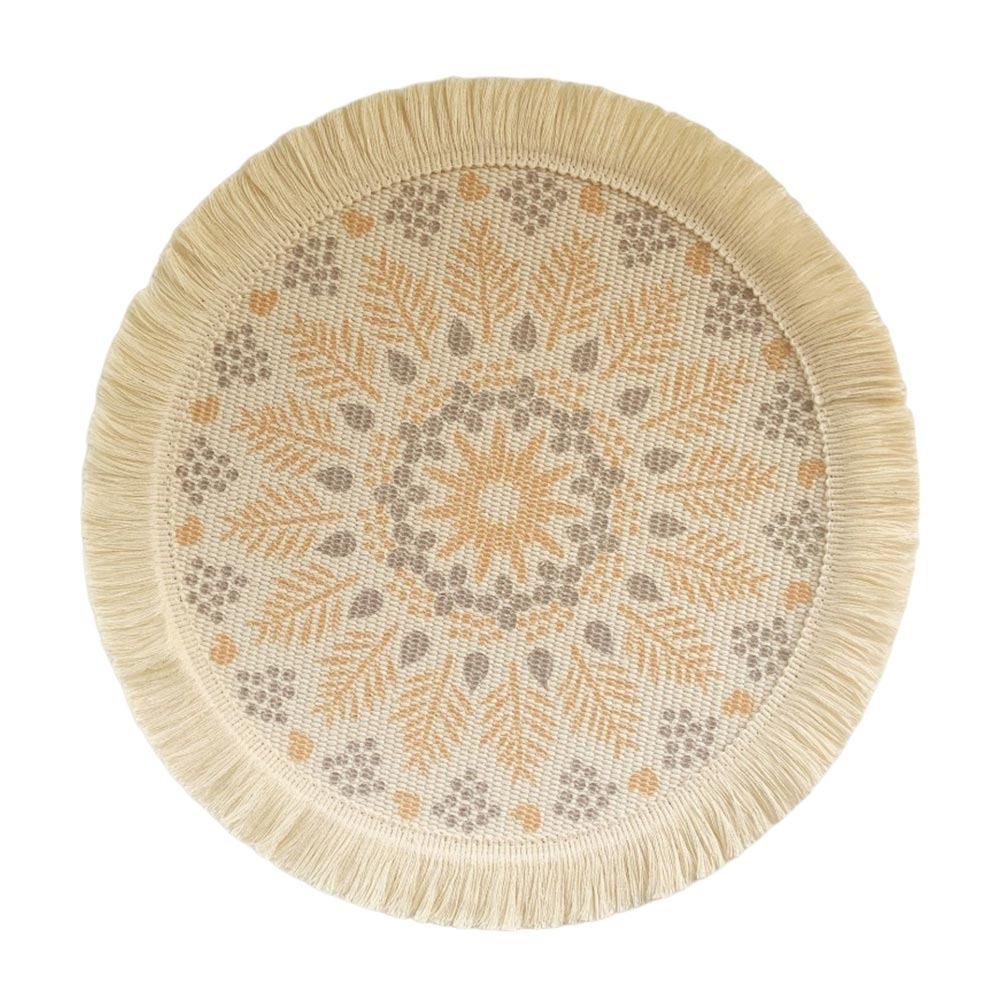 Bohemian Braided Weave Round Woven Placemats Heat Resistant Non-Slip Bohemian Placemat Tassel Jute Placemats Kitchen Table
