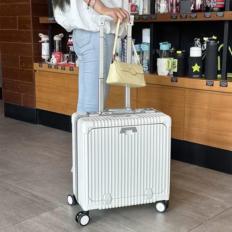 18-Inch Multifunctional Front-Opening Aluminum Frame Suitcase with Charging Capability for Women