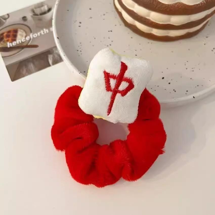 

New Year s festive red middle fortune mahjong hair band female Korean version plush large intestine hair band red hair rope headrope hair accessories