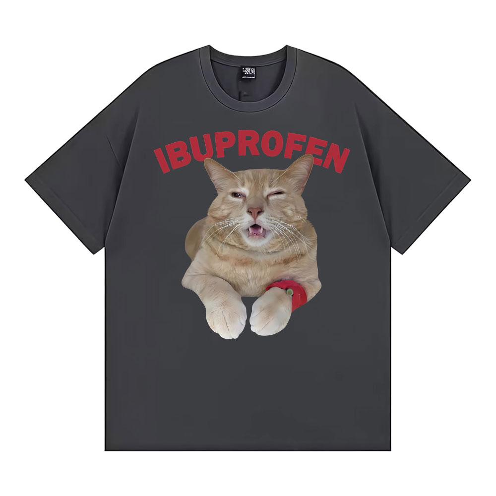 Hilarious Lbuprofen Medical Humor Gift Cat Meme T Shirts Men Women Fashion Street T-shirt Oversized Loose Vintage O-Neck T Shirt