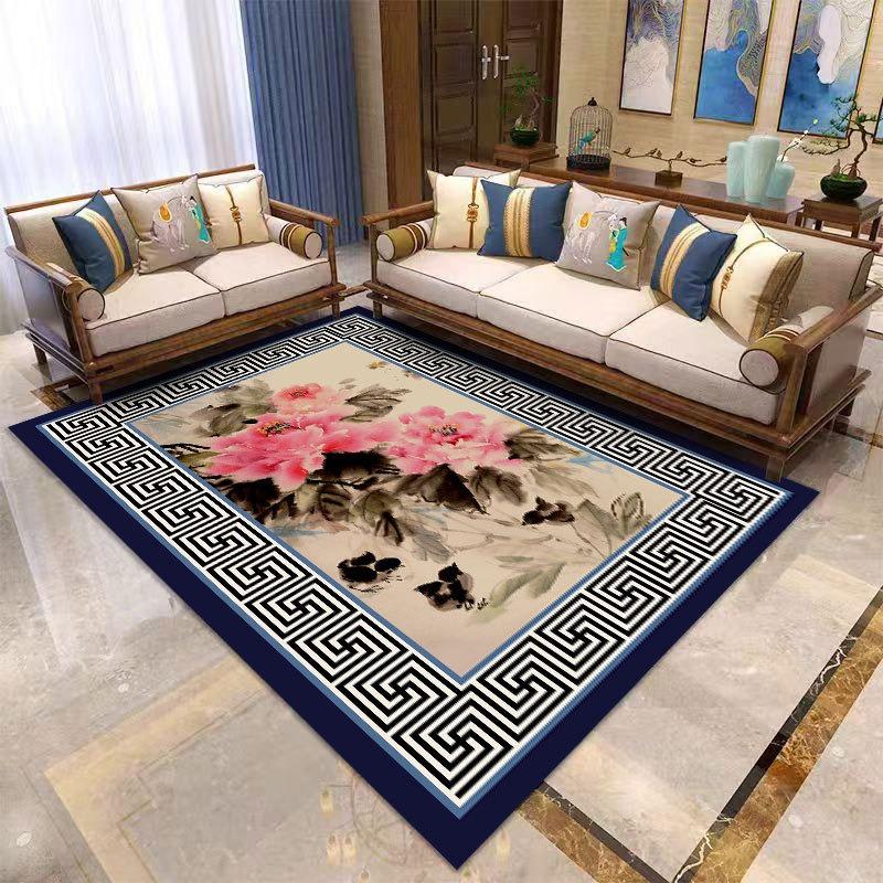 Retro Chinesischer Stil Blume Teppich Wohnzimmer Sofa Schlafzimmer Arbeitszimmer Badezimmer Eingangstürmatte Rutschfest Leichter Luxus Heimdekor Teppich
